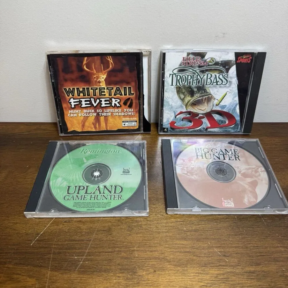 Lot 4 Vintage PC Hunting Fishing Games Upland Hunter Big Game Trophy Bass Deer